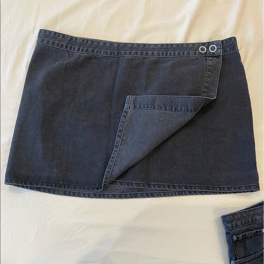 ASOS Curve Black Denim Mini Wrap Skirt